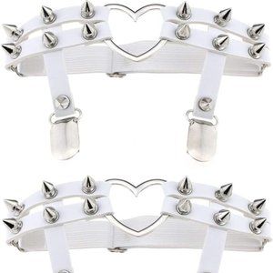 White Leather Heart Rivet Stud Garters